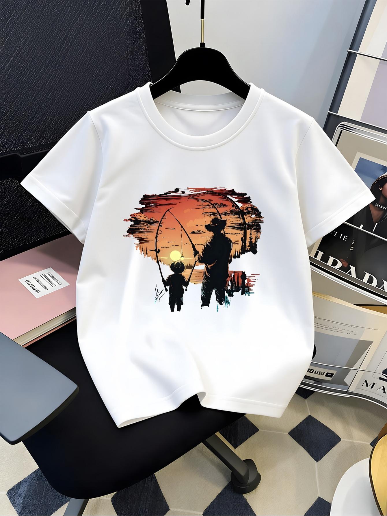 Plant Parent T Shirt - Vader Zoon Zonsondergang Vissen Silhouet Grafisch